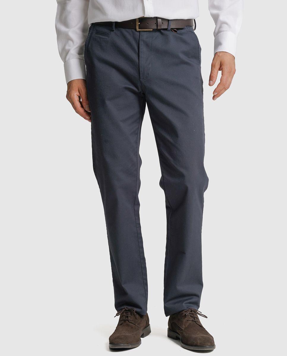 Calças chino algodão slim fit azuis lisas Azul-4