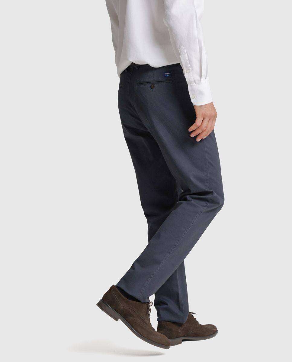 Calças chino algodão slim fit azuis lisas Azul-5