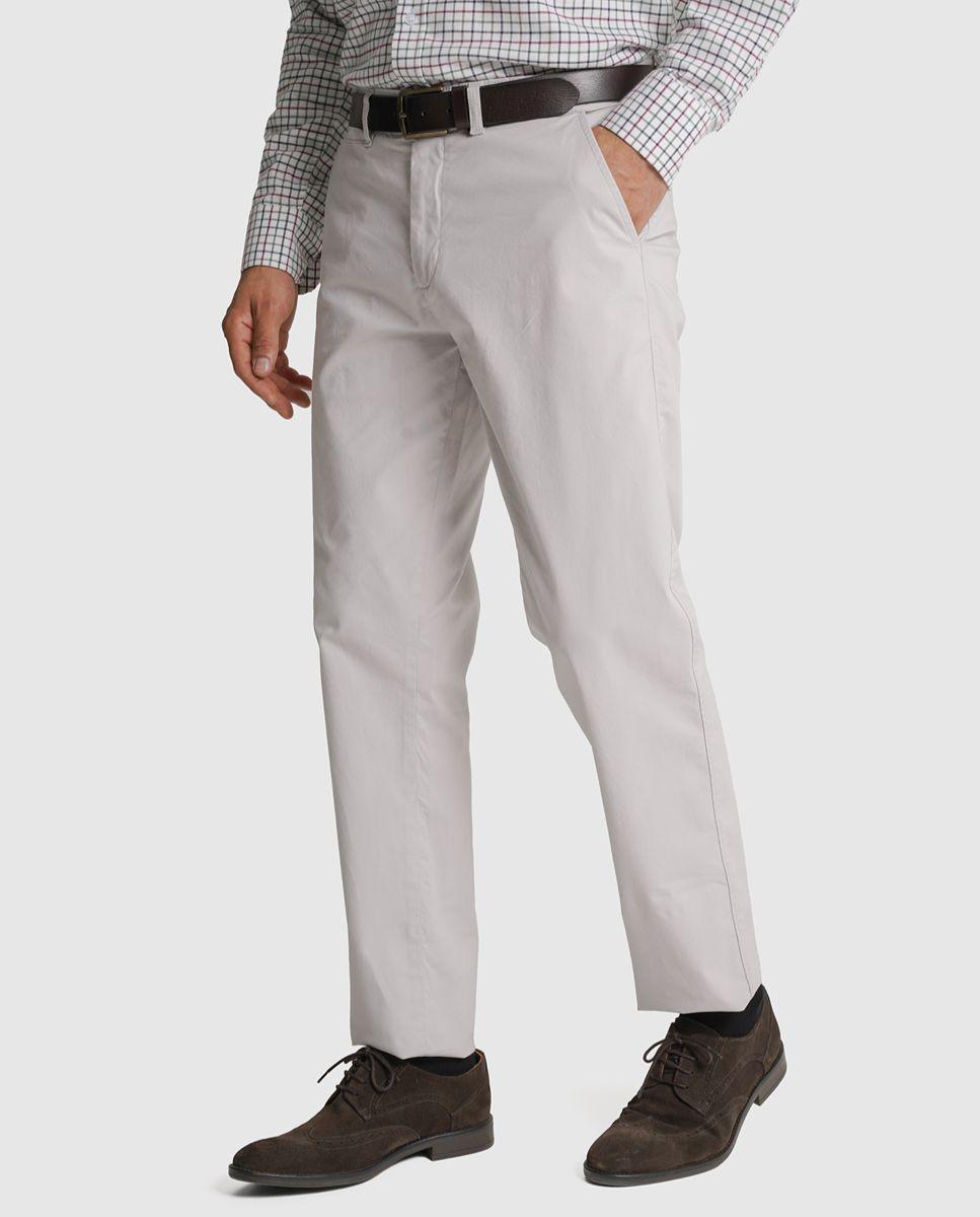 Calças chino algodão slim fit beges lisas Creme-2