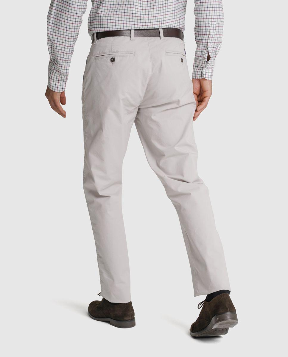 Calças chino algodão slim fit beges lisas Creme-3