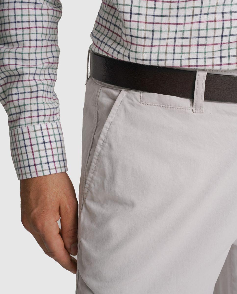 Calças chino algodão slim fit beges lisas Creme-5