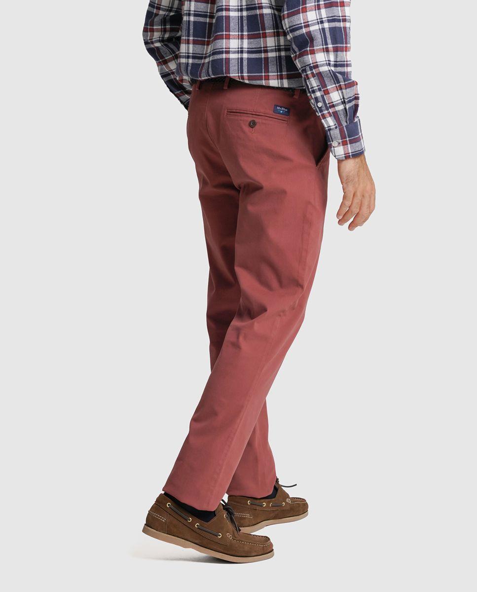 Calças chino algodão slim fit vermelhas lisas Coral-2