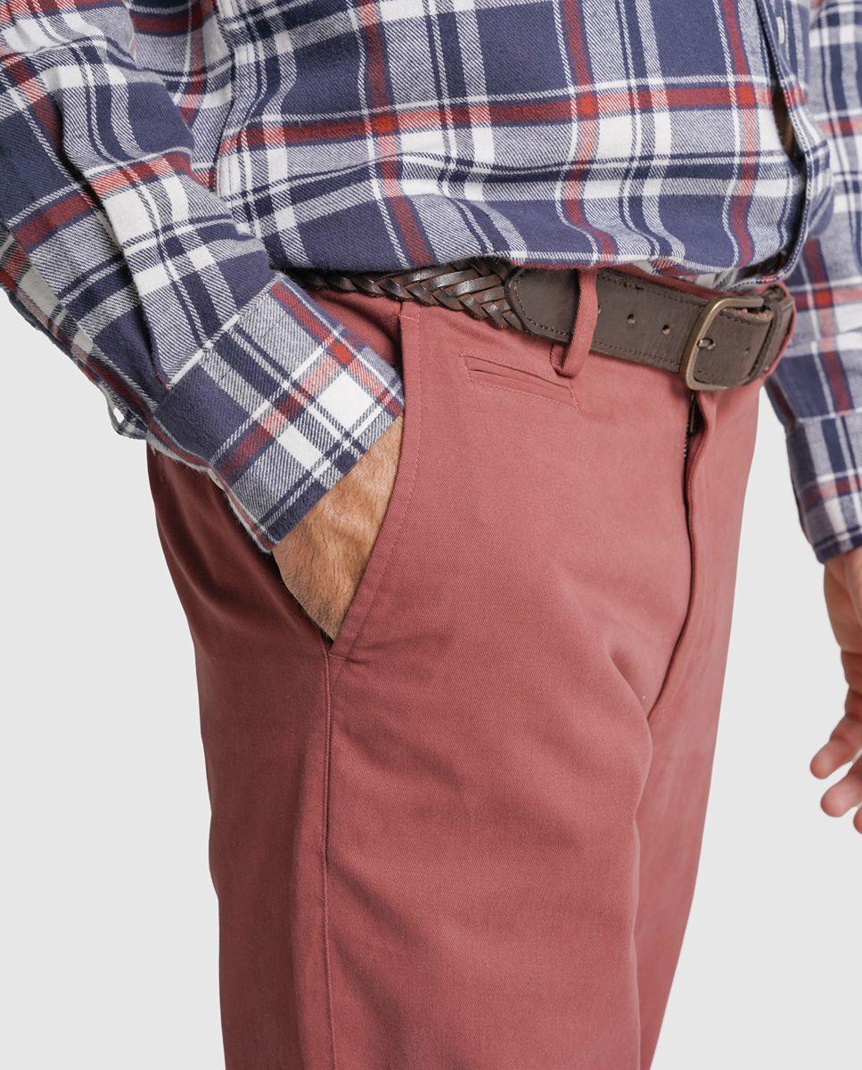 Calças chino algodão slim fit vermelhas lisas Coral-3