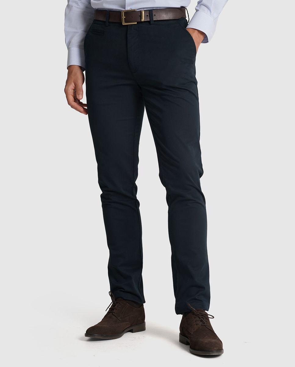 Imagem 0 de Calças chino algodão slim fit azuis lisas