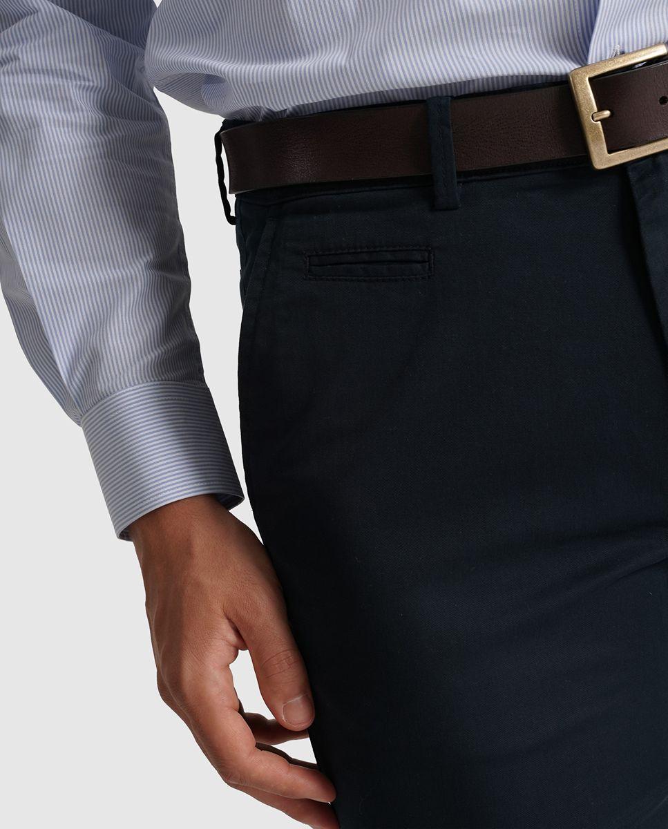 Calças chino algodão slim fit azuis lisas Azul-marinho-2
