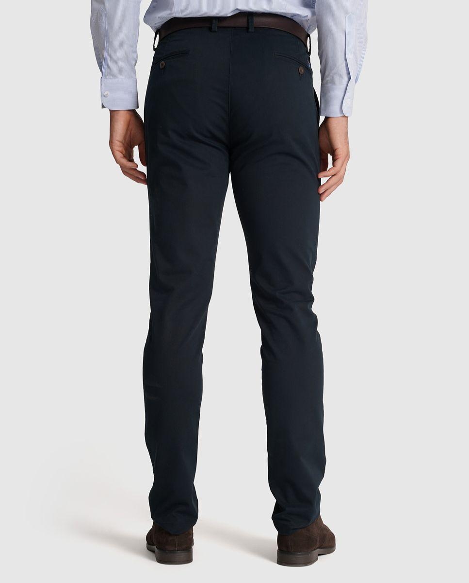 Calças chino algodão slim fit azuis lisas Azul-marinho-3
