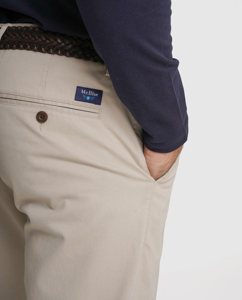 Calças chino algodão slim fit beges lisas Bege-3