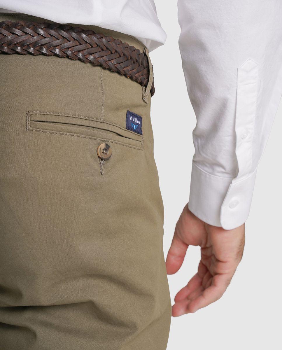 Calças chino algodão slim fit verdes lisas Verde pardo-2