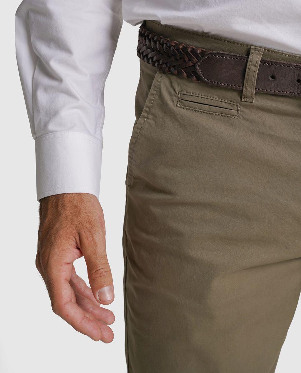 Calças chino algodão slim fit verdes lisas Verde pardo-3