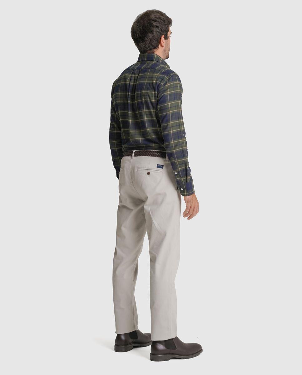Calças chino algodão regular fit beges lisas Creme-2