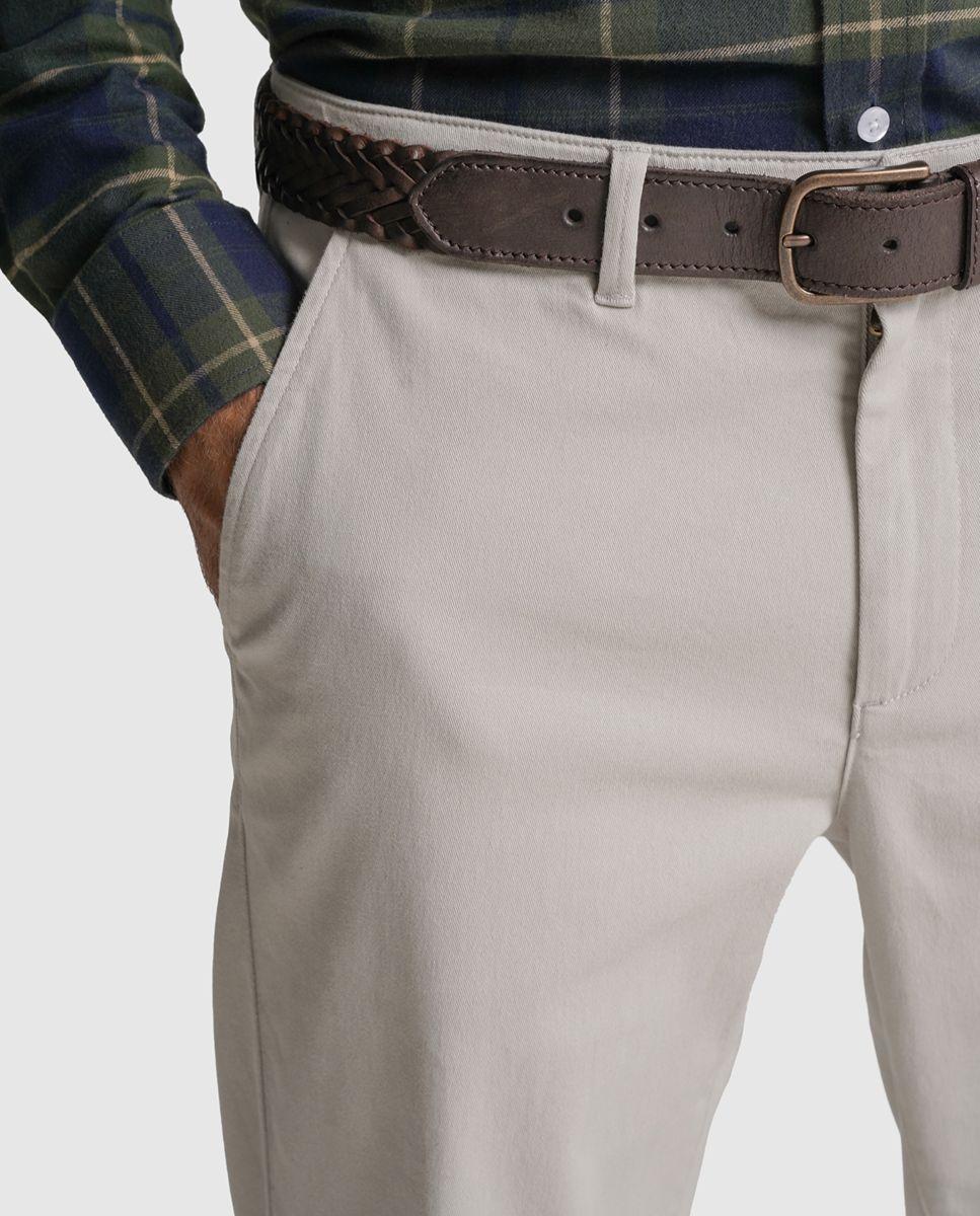 Calças chino algodão regular fit beges lisas Creme-3