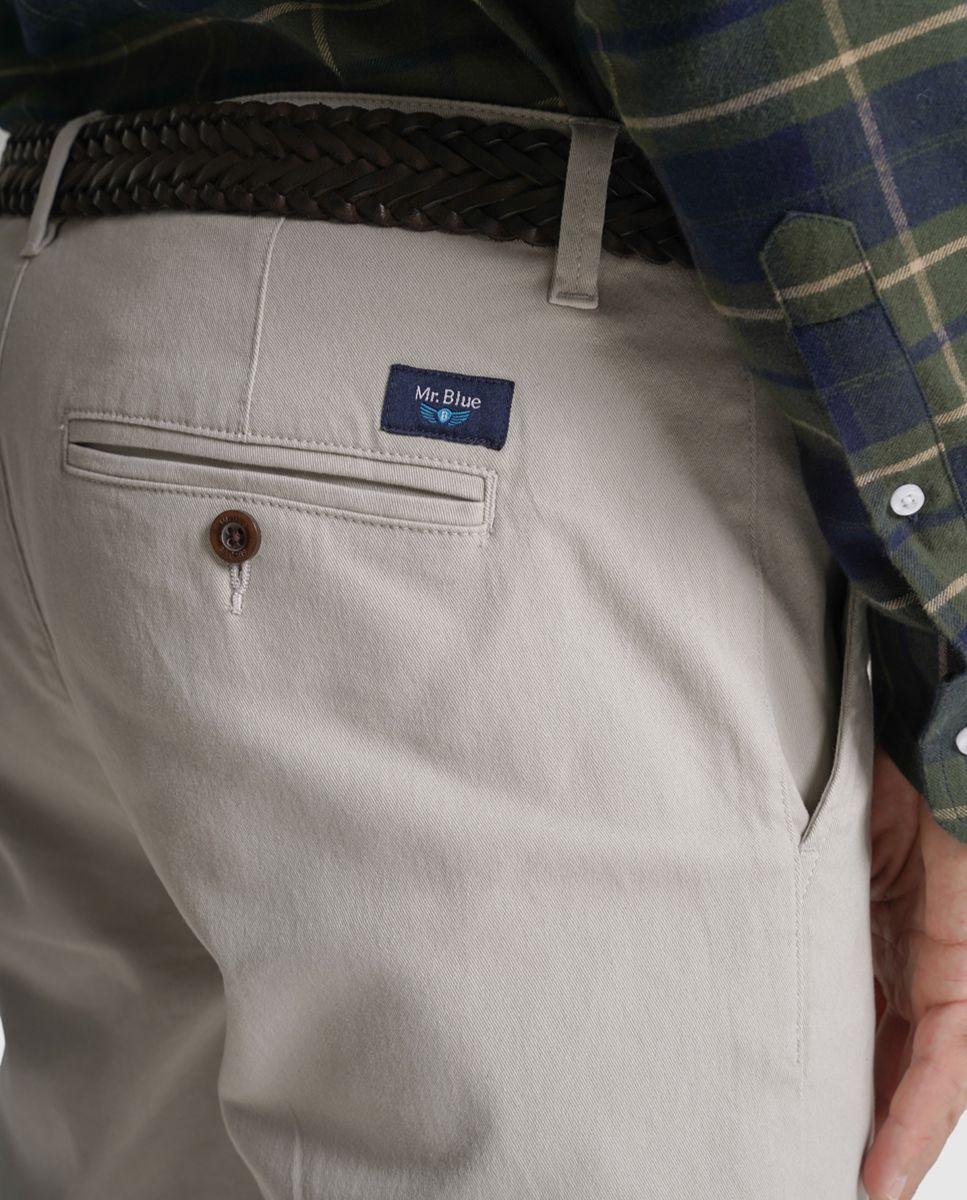 Calças chino algodão regular fit beges lisas Creme-4