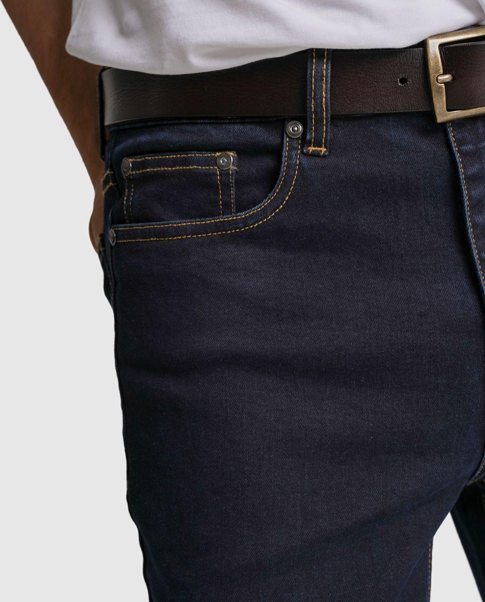 Calças algodão slim fit azuis lisas Azul-2