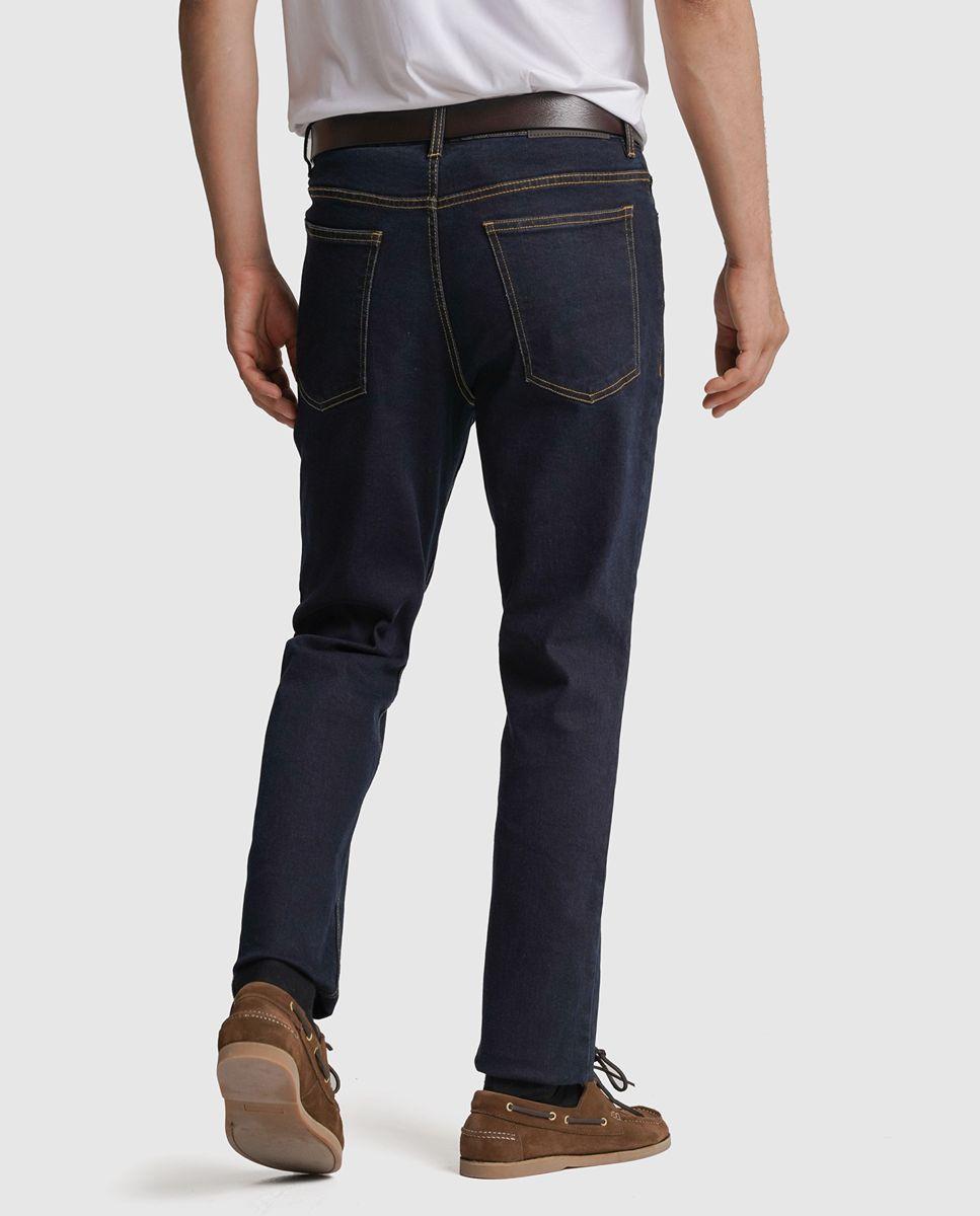 Calças algodão slim fit azuis lisas Azul-3