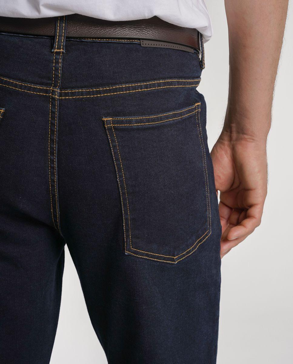 Calças algodão slim fit azuis lisas Azul-4