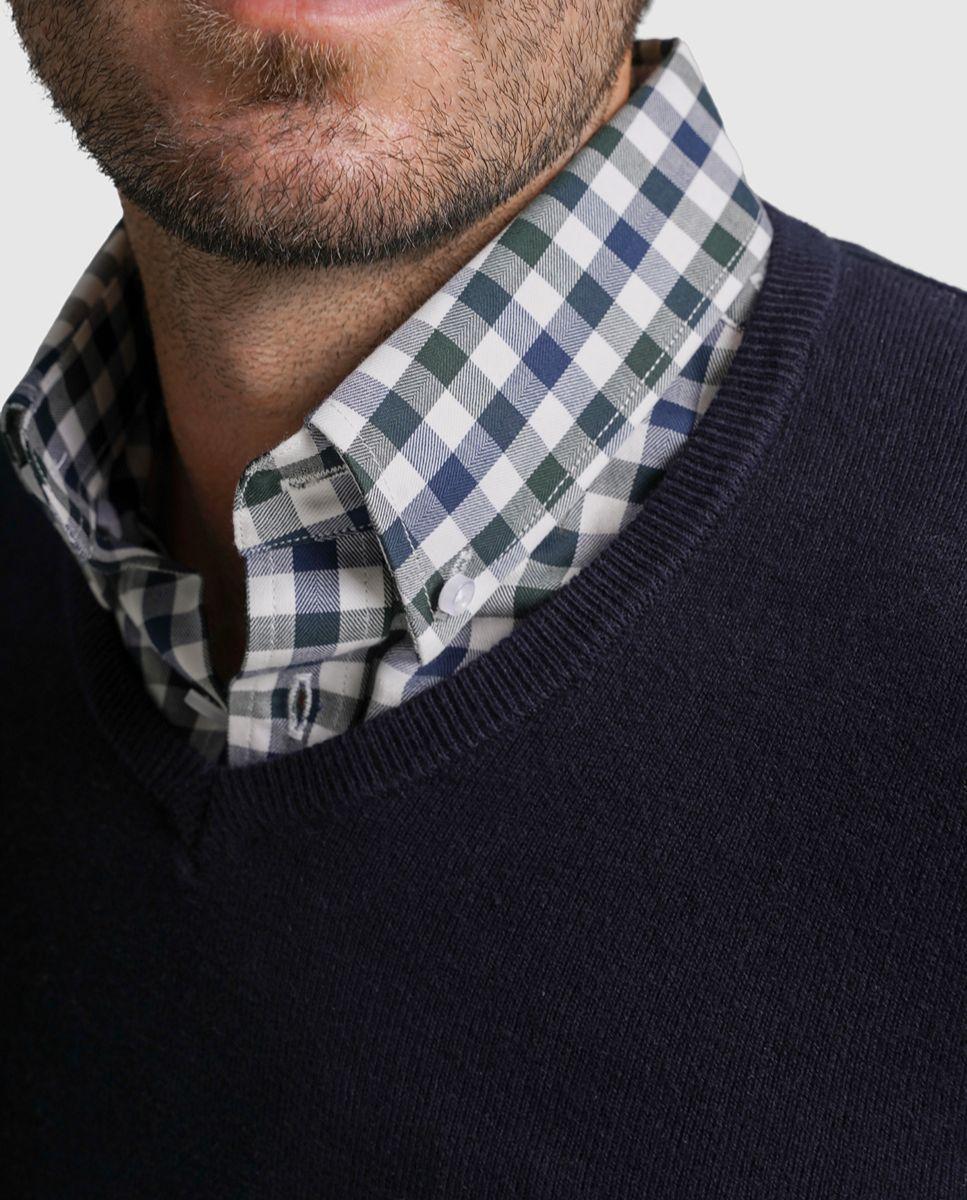 Pullover caxemira regular fit azul liso Azul-2