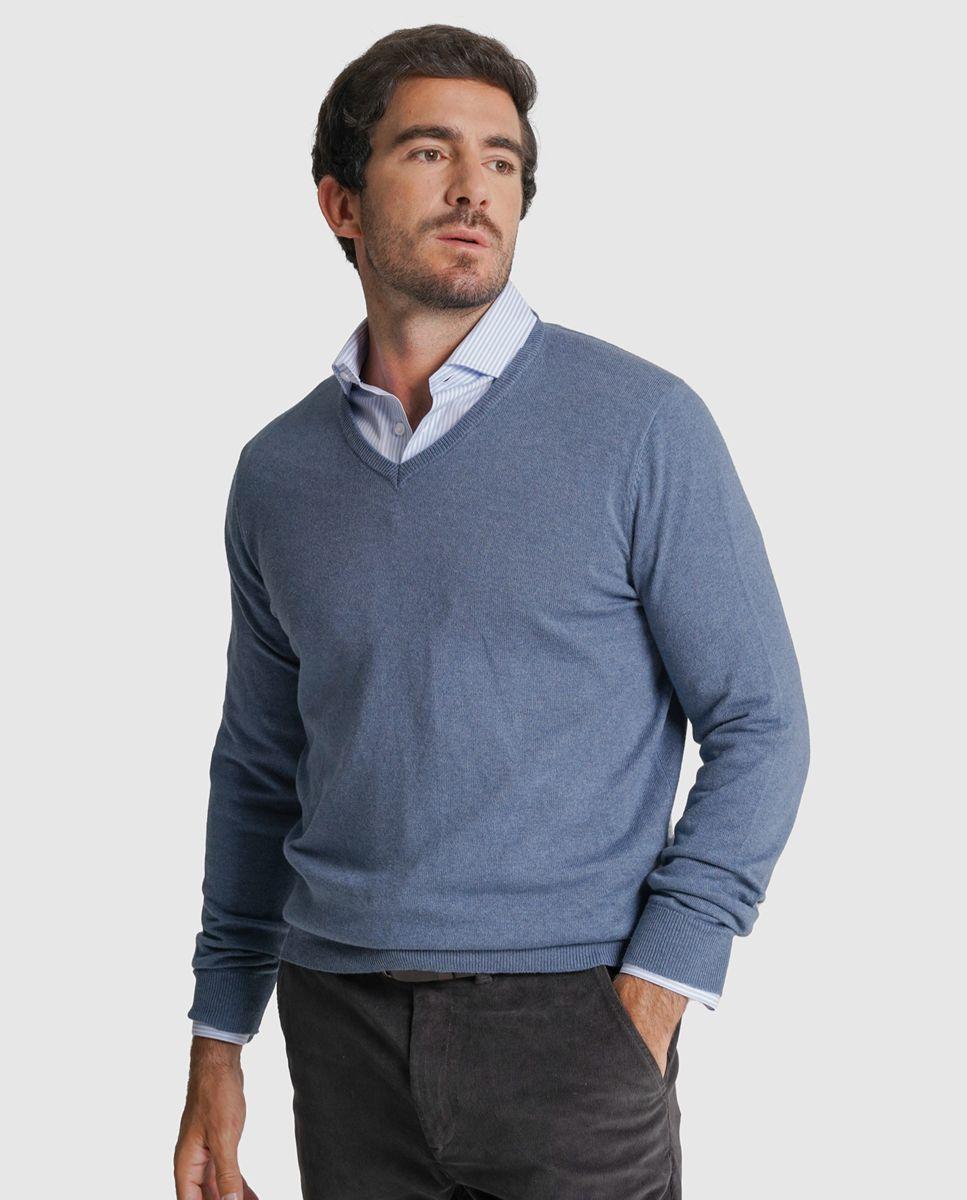 Imagem 0 de Pullover caxemira regular fit azul liso