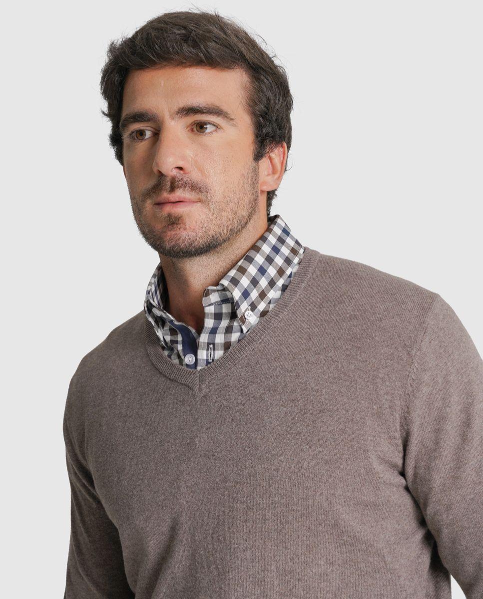 Pullover caxemira regular fit castanho liso Castanho-3