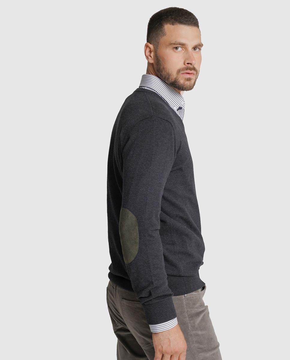 Pullover lã regular fit cinzento liso Cinzento-2