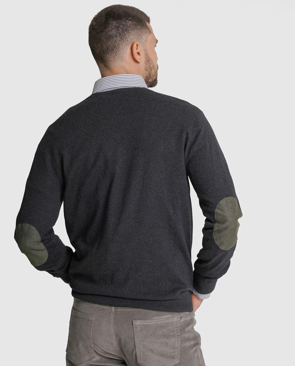 Pullover lã regular fit cinzento liso Cinzento-3