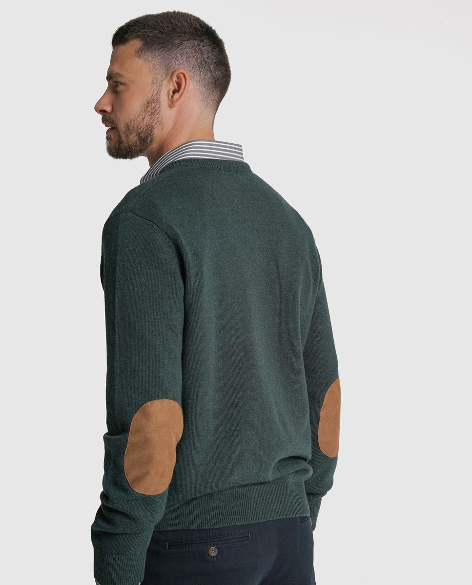 Pullover lã regular fit verde liso Verde-2