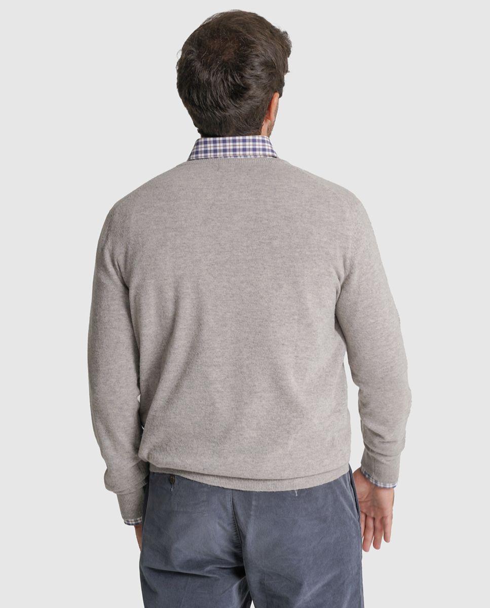 Pullover lã regular fit cinzento liso Cinzento-2