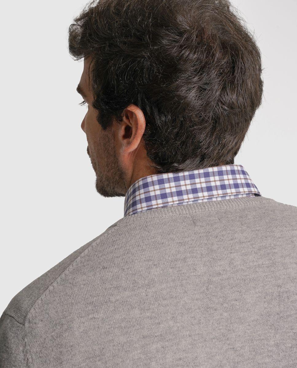Pullover lã regular fit cinzento liso Cinzento-3