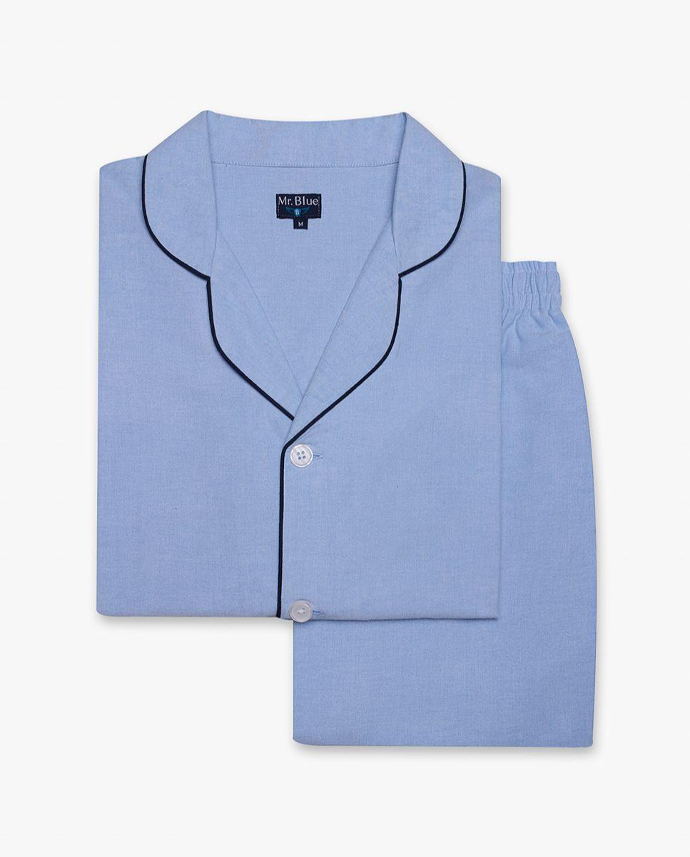 Pijama algodão classic fit azul liso Azul-2