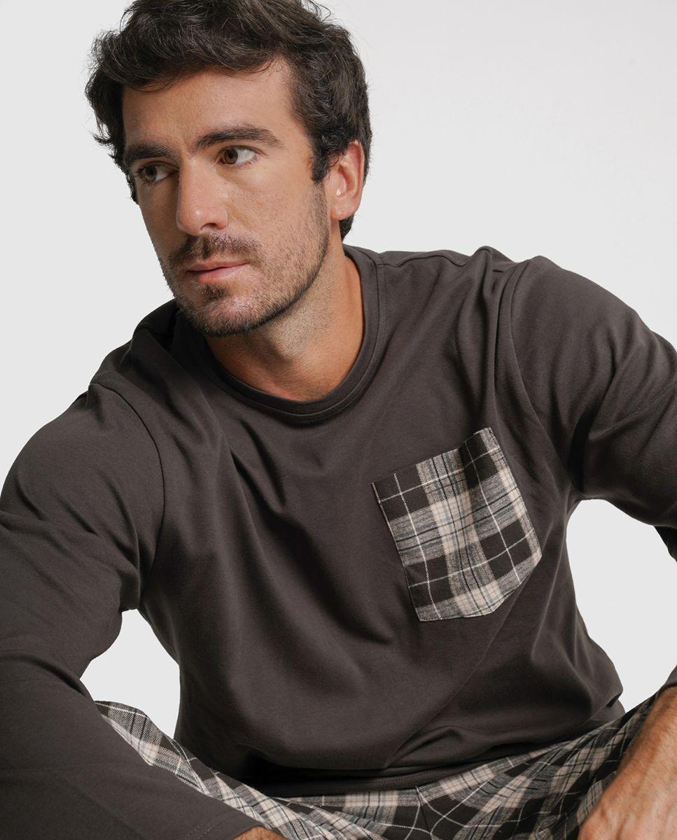 Pijama algodão regular fit cinzento quadrado Cinzento-2