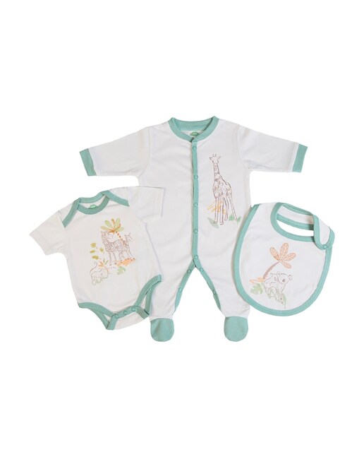 Imagem 0 de Conjunto de babygrow, body e babete em algodão orgânico