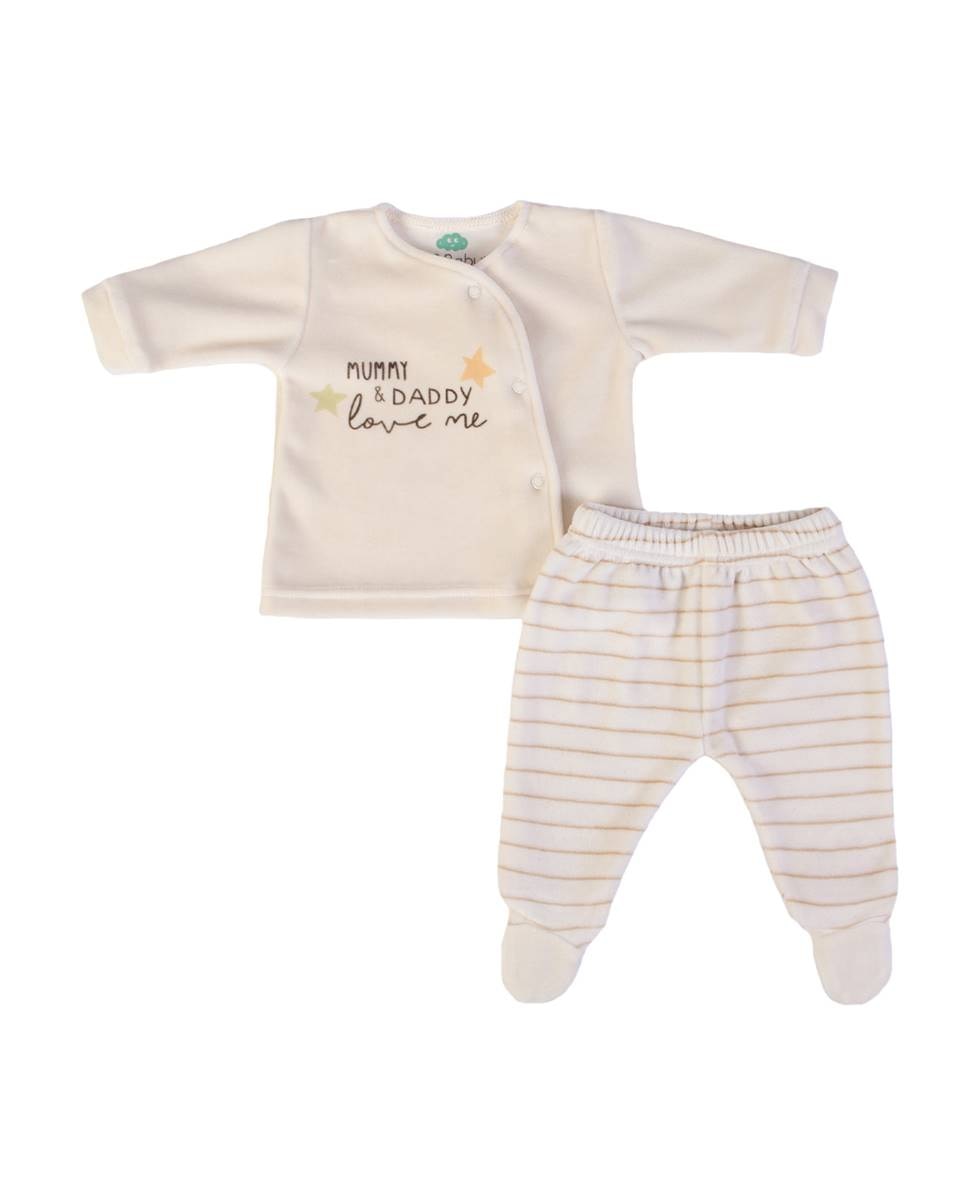 Imagem 0 de Conjunto de t-shirt de manga comprida e calças com pé em veludo