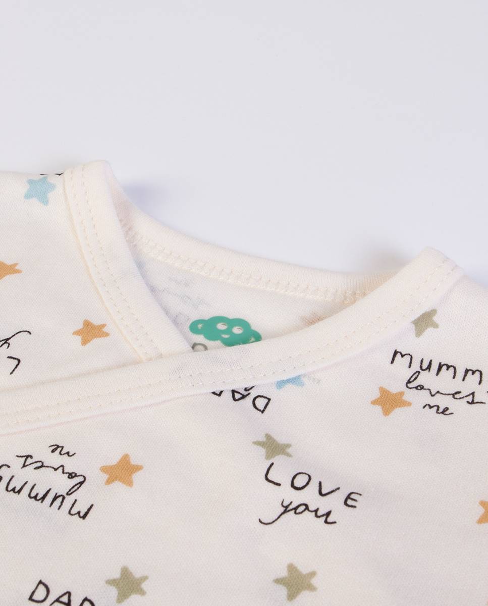 Conjunto de t-shirt de manga comprida traçada, calças e gorro em algodão FS Baby Cru-3