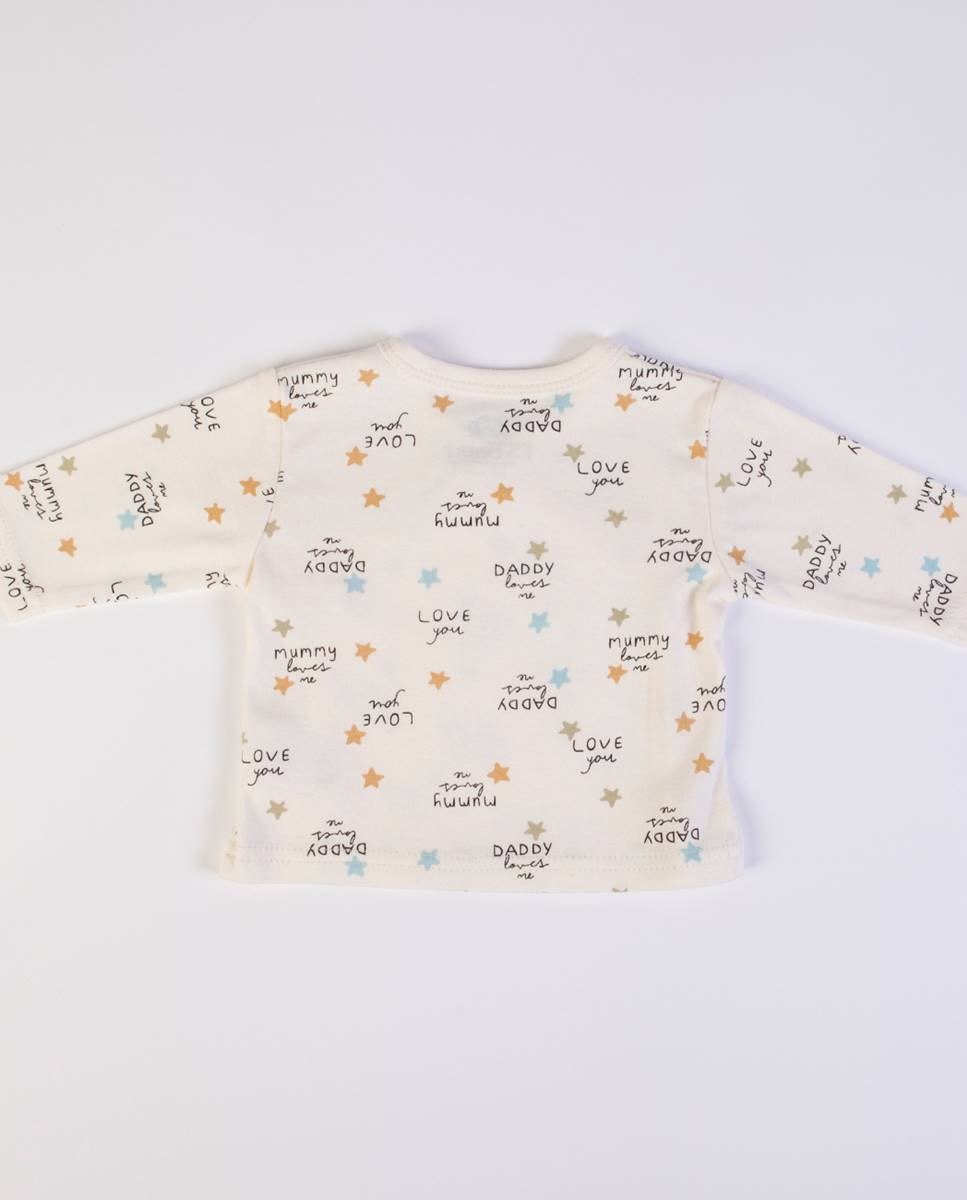 Conjunto de t-shirt de manga comprida traçada, calças e gorro em algodão FS Baby Cru-4
