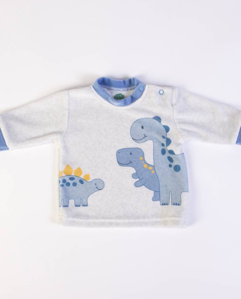 Conjunto de t-shirt de manga comprida e calças com pé em veludo FS Baby Azul-2