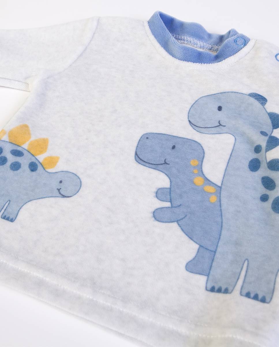 Conjunto de t-shirt de manga comprida e calças com pé em veludo FS Baby Azul-3