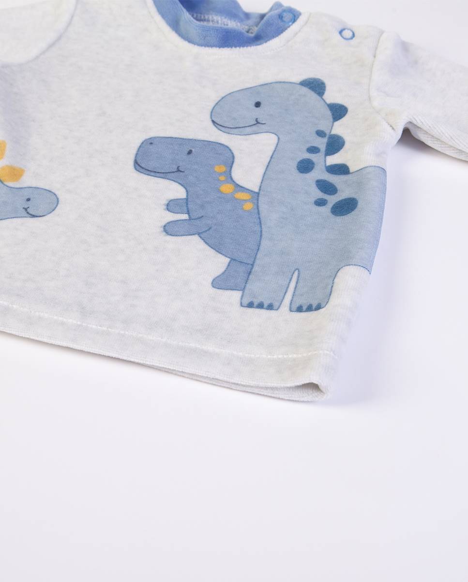 Conjunto de t-shirt de manga comprida e calças com pé em veludo FS Baby Azul-4