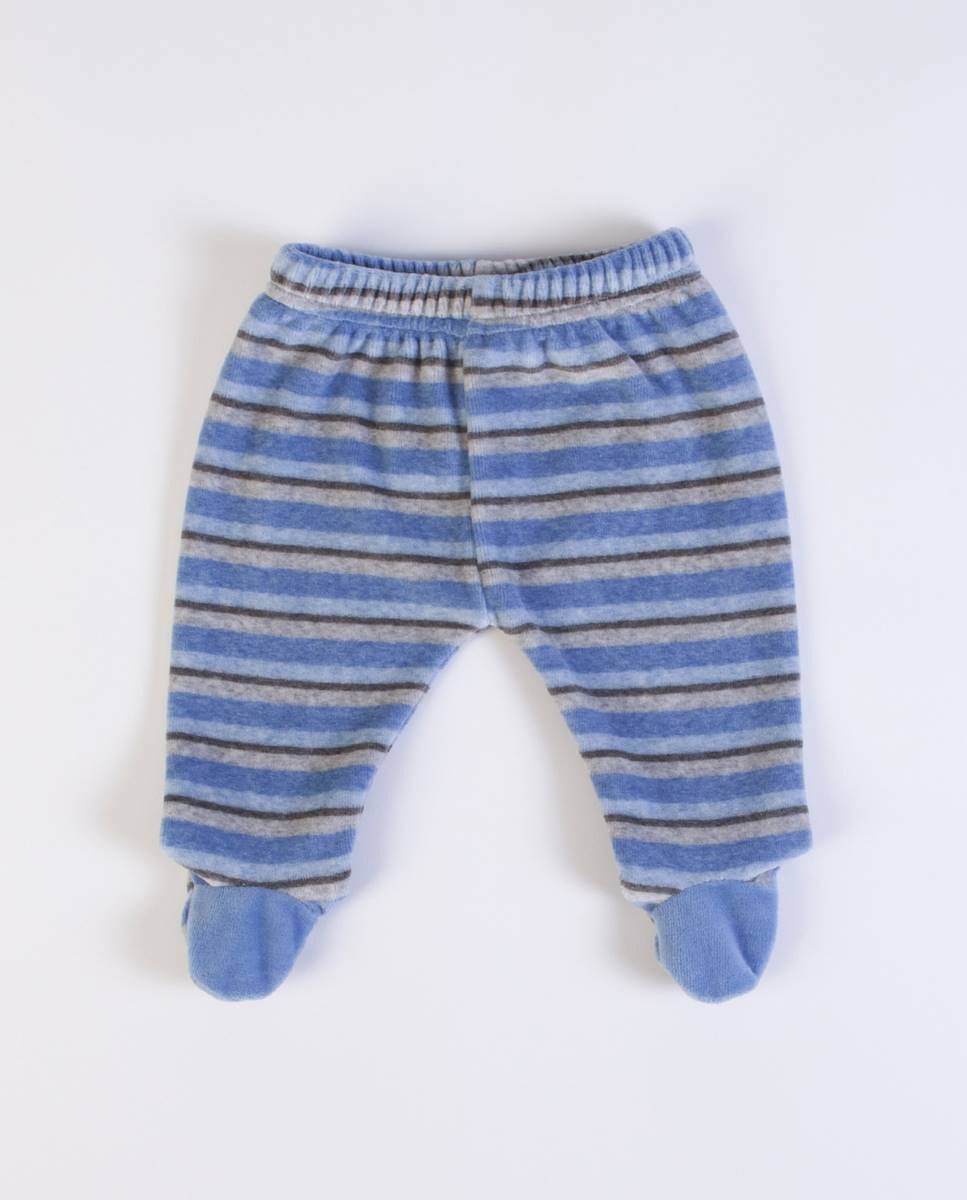 Conjunto de t-shirt de manga comprida e calças com pé em veludo FS Baby Azul-6
