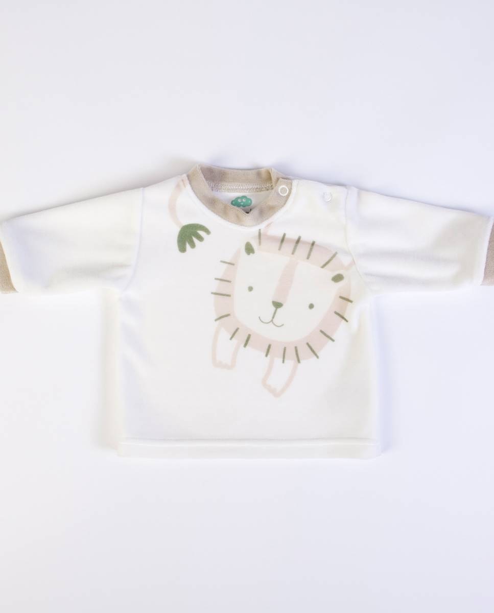 Conjunto de t-shirt de manga comprida e calças com pé em veludo FS Baby Bege-2