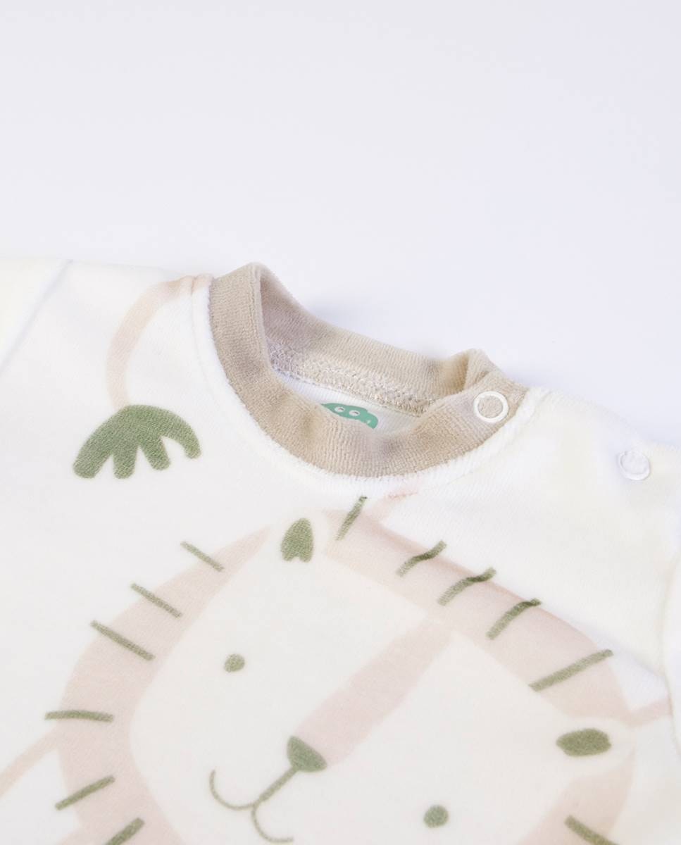 Conjunto de t-shirt de manga comprida e calças com pé em veludo FS Baby Bege-3
