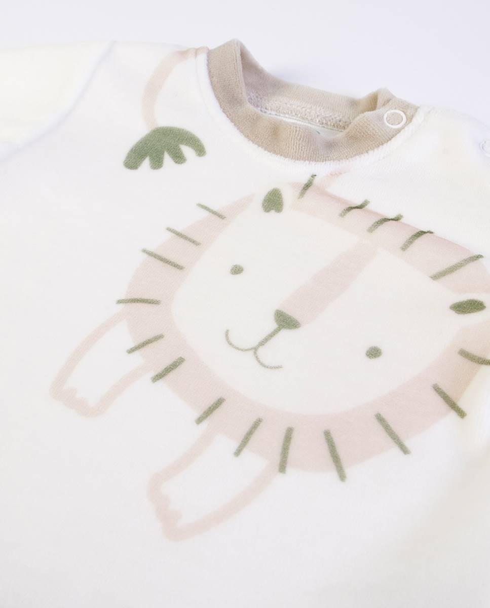 Conjunto de t-shirt de manga comprida e calças com pé em veludo FS Baby Bege-4