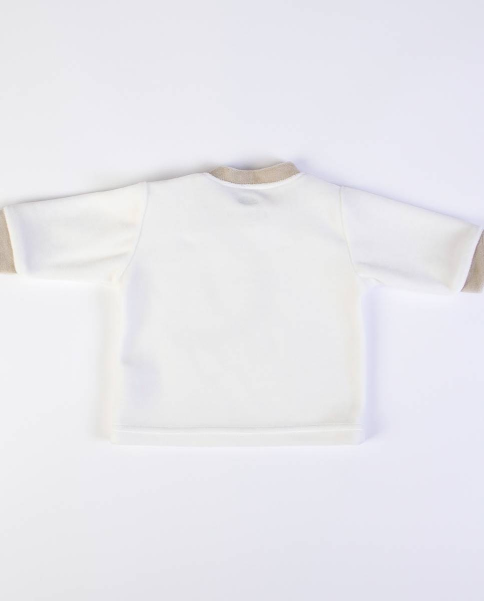 Conjunto de t-shirt de manga comprida e calças com pé em veludo FS Baby Bege-5