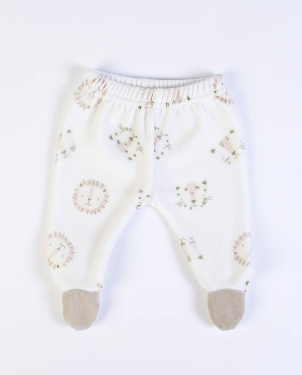 Conjunto de t-shirt de manga comprida e calças com pé em veludo FS Baby Bege-6