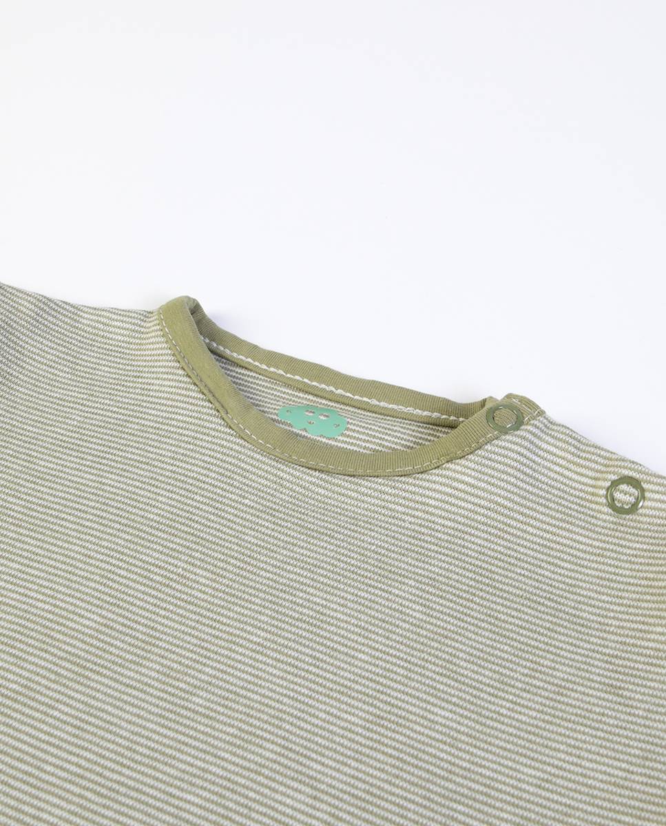 Conjunto de jardineira em felpa cardada e t-shirt de manga comprida em algodão FS Baby Taupe-3