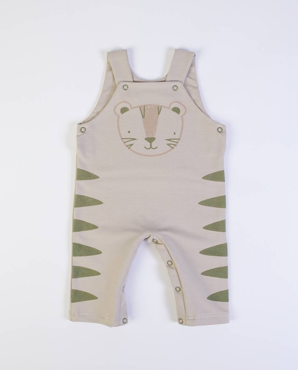 Conjunto de jardineira em felpa cardada e t-shirt de manga comprida em algodão FS Baby Taupe-4
