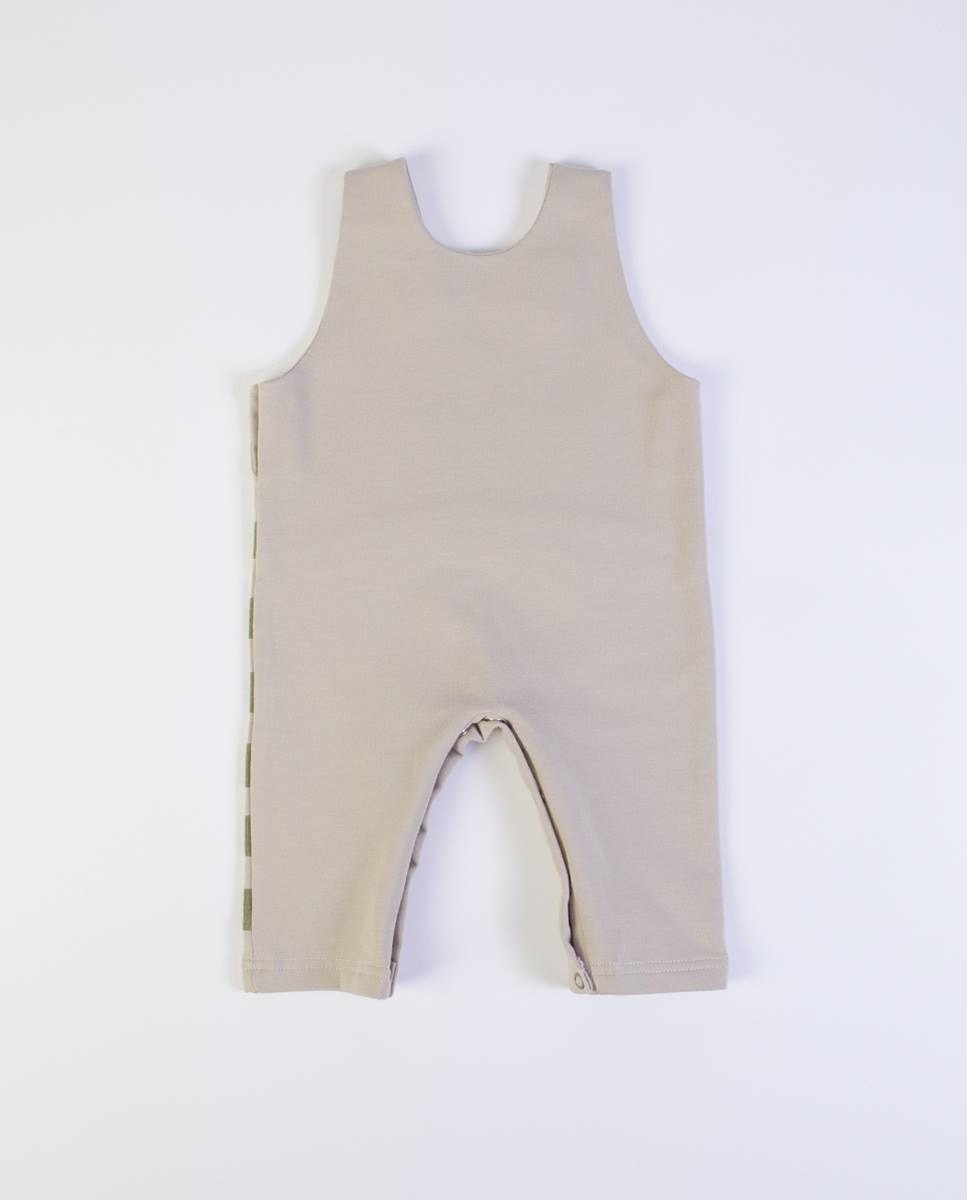 Conjunto de jardineira em felpa cardada e t-shirt de manga comprida em algodão FS Baby Taupe-6