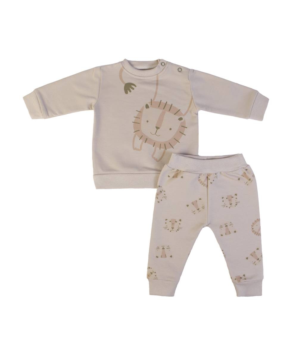 Fato de treino em felpa cardada, com sweatshirt e calças FS Baby Taupe-1