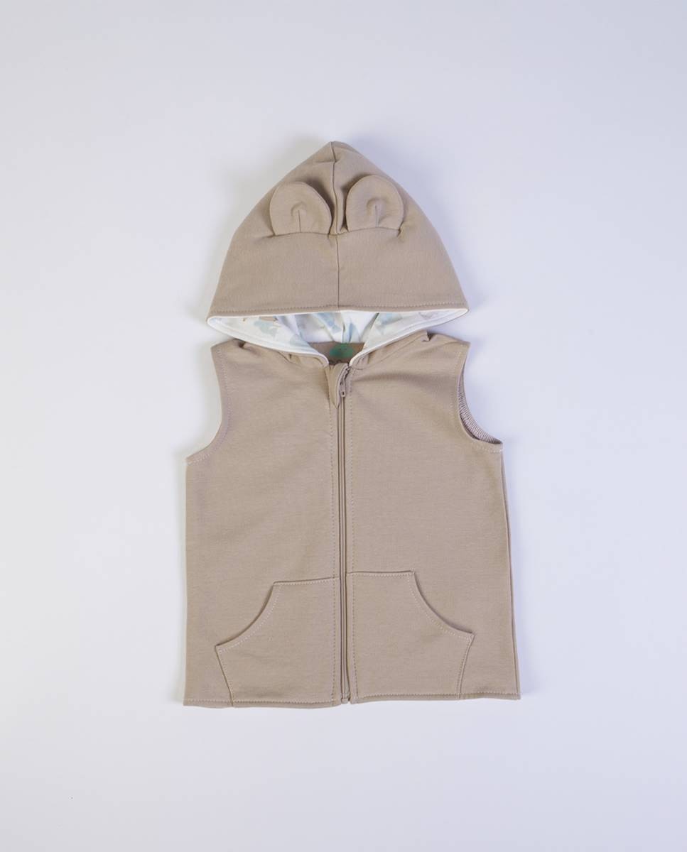 Conjunto de colete e calças em felpa cardada e t-shirt de manga comprida em algodão orgânico FS Baby Castanho-claro-6