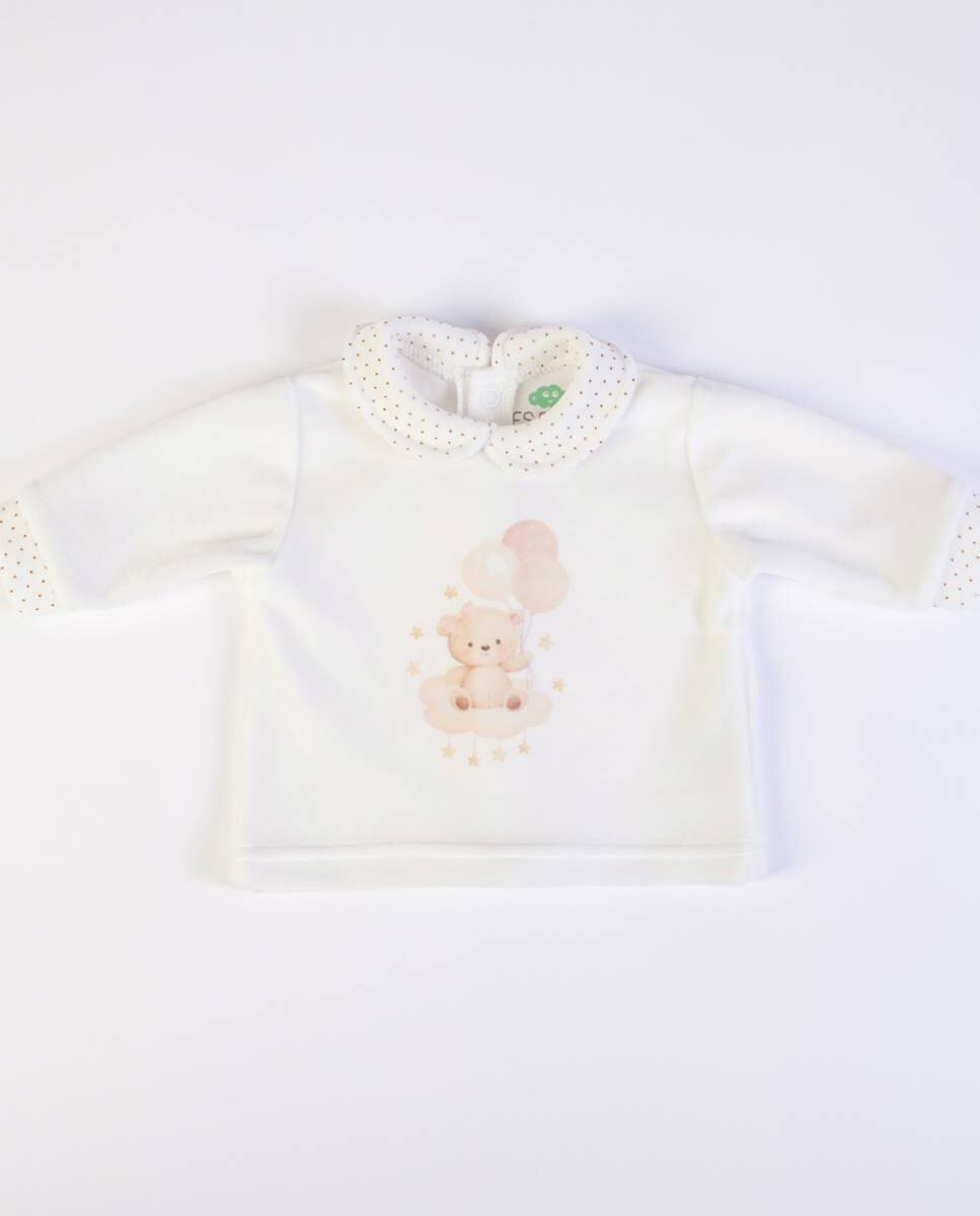 Conjunto de t-shirt de manga comprida e calças com pé em veludo FS Baby Pérola-2