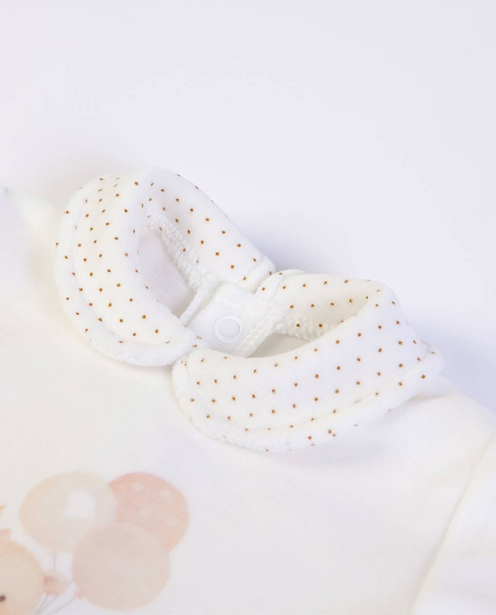 Conjunto de t-shirt de manga comprida e calças com pé em veludo FS Baby Pérola-3