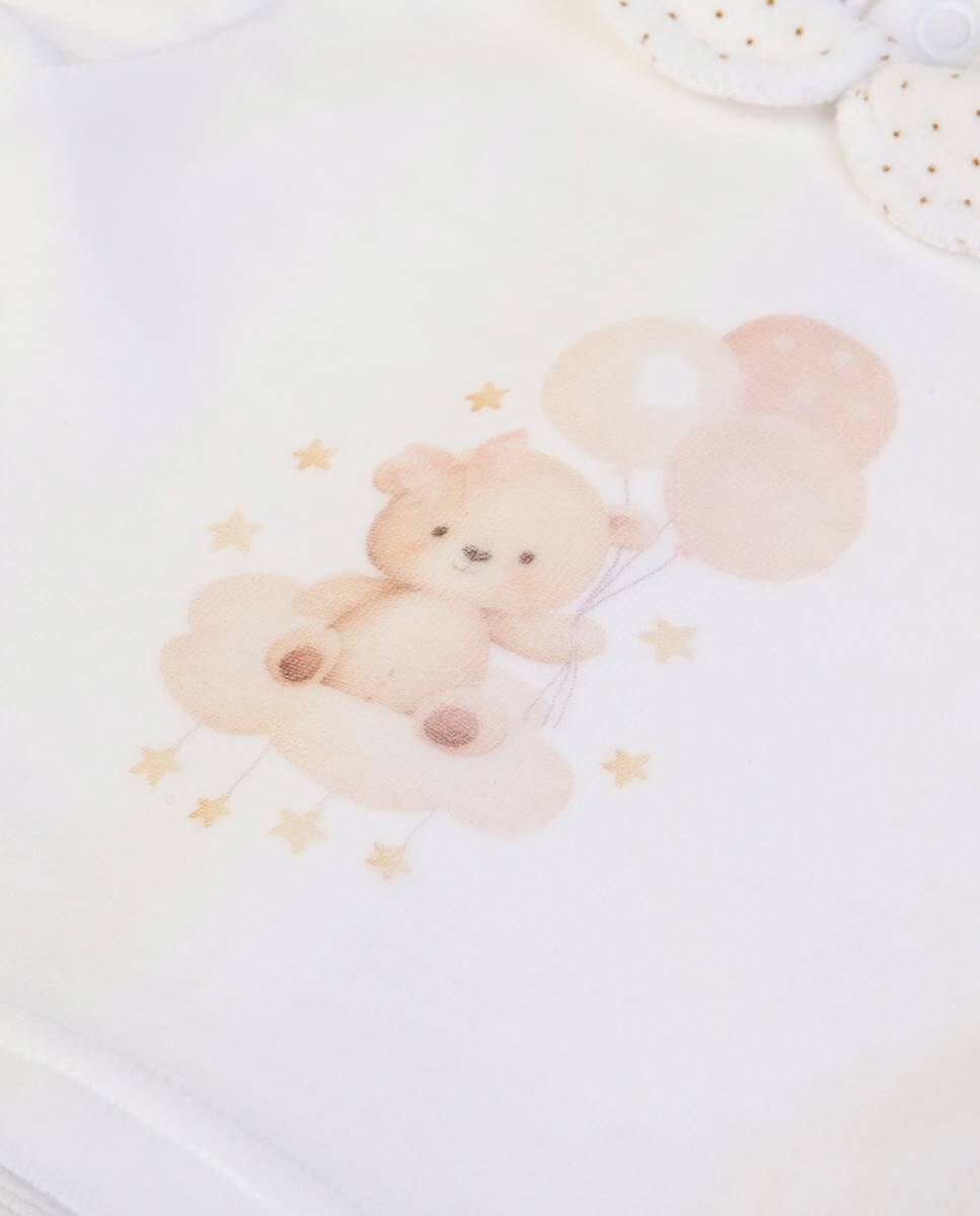 Conjunto de t-shirt de manga comprida e calças com pé em veludo FS Baby Pérola-4